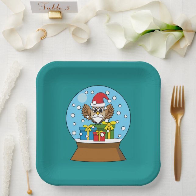 Snow Globe with Santa Claus Owl Paper Plate (Wedding)