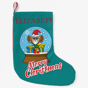 Snow Globe with Santa Claus Owl Personalise Small Christmas Stocking