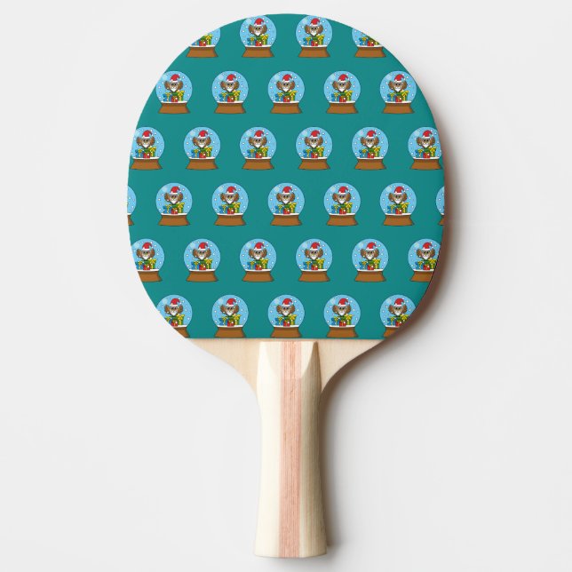 Snow Globe with Santa Claus Owl Ping Pong Paddle (Front)