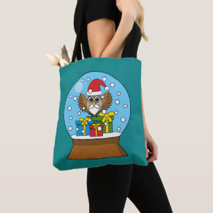 Snow Globe with Santa Claus Owl Tote Bag