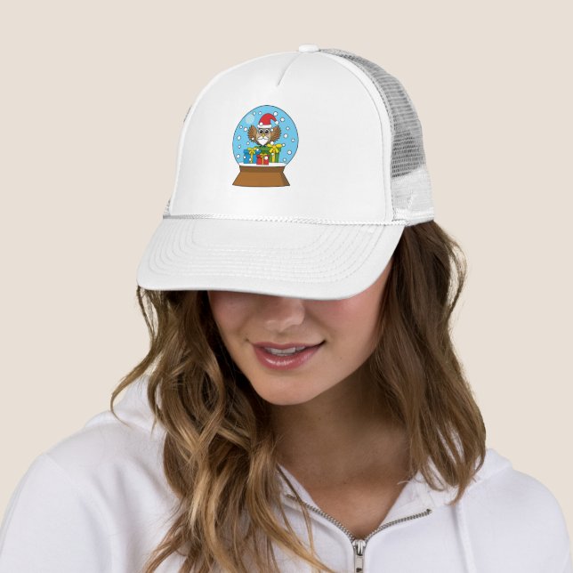 Snow Globe with Santa Claus Owl Trucker Hat (In Situ)