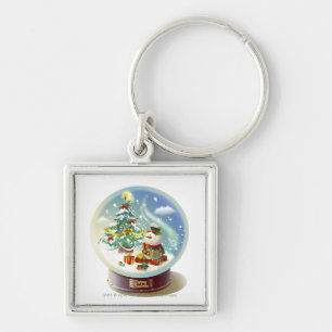 Snow globe with snowman and Christmas tree Key Ring