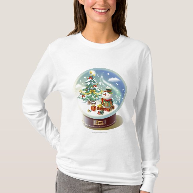Snow globe with snowman and Christmas tree T-Shirt (Front)