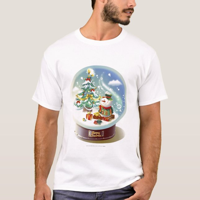 Snow globe with snowman and Christmas tree T-Shirt (Front)