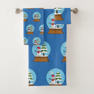 Snow Globe with Snowman and Pine Tree Bath Towel Set