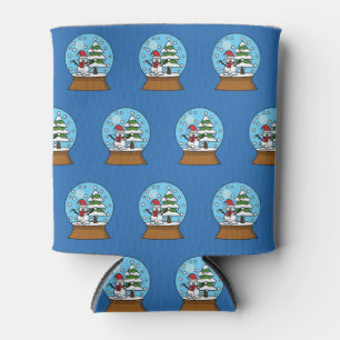 Snow Globe with Snowman and Pine Tree Can Cooler