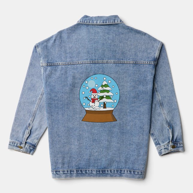 Snow Globe with Snowman and Pine Tree Denim Jacket (Back)