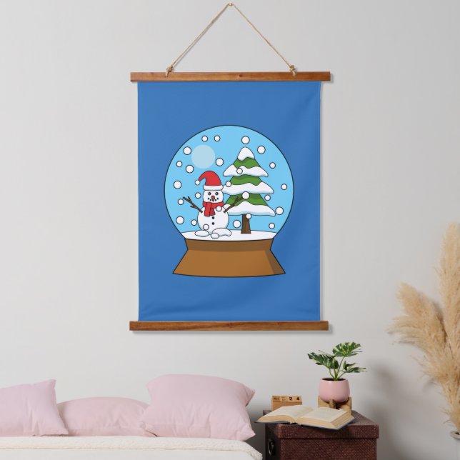 Snow Globe with Snowman and Pine Tree Hanging Tapestry (Bedroom)