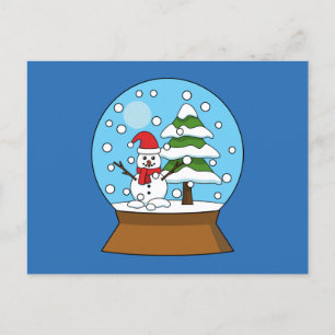 Snow Globe with Snowman and Pine Tree Holiday Postcard