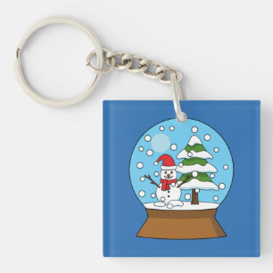 Snow Globe with Snowman and Pine Tree Key Ring