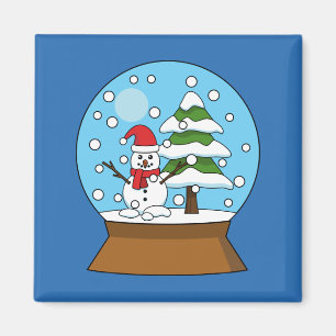 Snow Globe with Snowman and Pine Tree Magnet