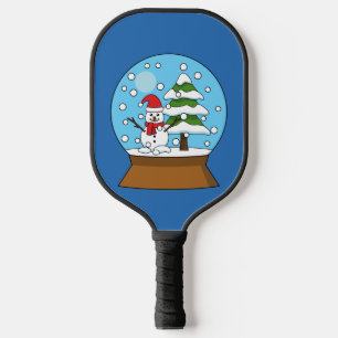Snow Globe with Snowman and Pine Tree Pickleball Paddle