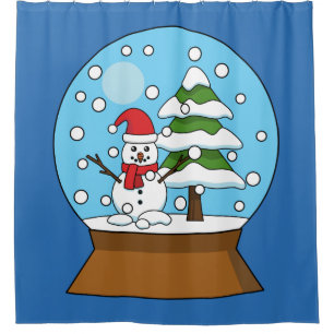 Snow Globe with Snowman and Pine Tree Shower Curtain