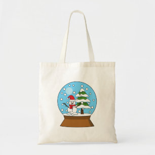 Snow Globe with Snowman and Pine Tree Tote Bag