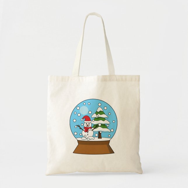 Snow Globe with Snowman and Pine Tree Tote Bag (Front)