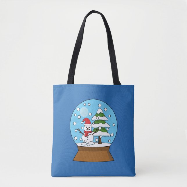 Snow Globe with Snowman and Pine Tree Tote Bag (Front)