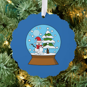 Snow Globe with Snowman and Pine Tree Tree Decoration Card
