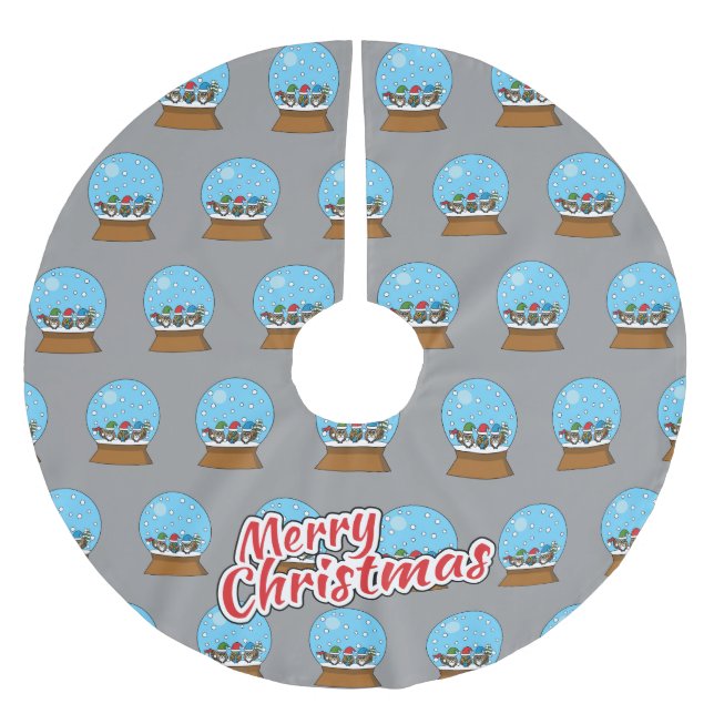 Snow Globe with Three Gnome Owls Brushed Polyester Tree Skirt (Front)