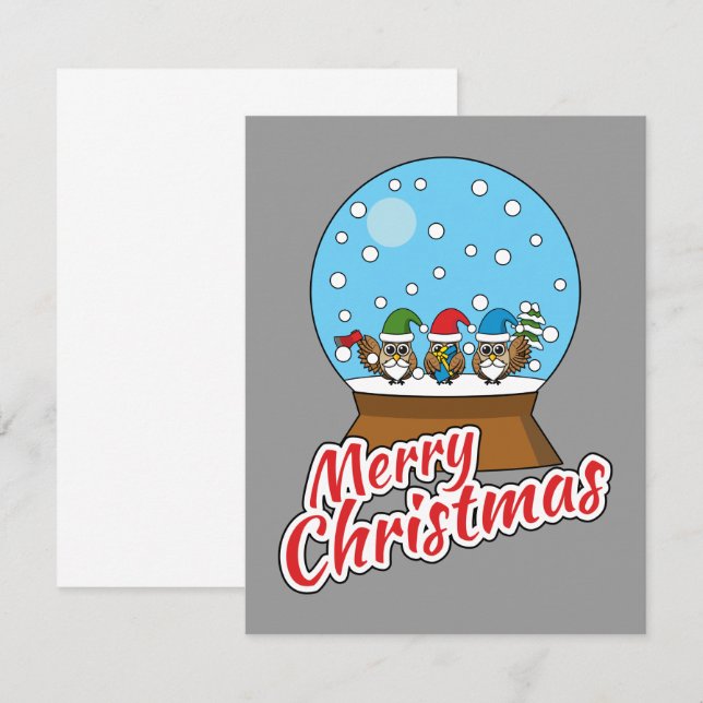 Snow Globe with Three Gnome Owls Card (Front/Back)