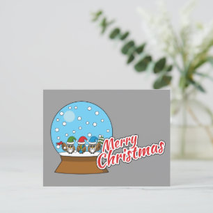 Snow Globe with Three Gnome Owls Holiday Postcard