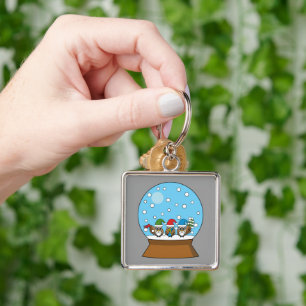 Snow Globe with Three Gnome Owls Key Ring