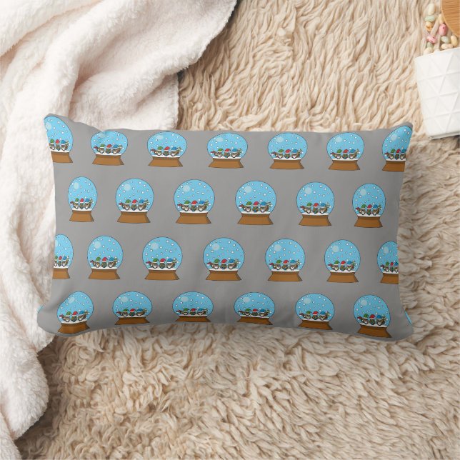 Snow Globe with Three Gnome Owls Lumbar Cushion (Blanket)