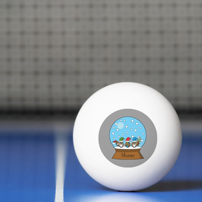 Snow Globe with Three Gnome Owls | Personalise  Ping Pong Ball (Net)