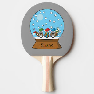 Snow Globe with Three Gnome Owls Personalise Ping Pong Paddle