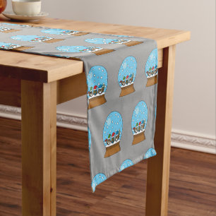 Snow Globe with Three Gnome Owls Short Table Runner