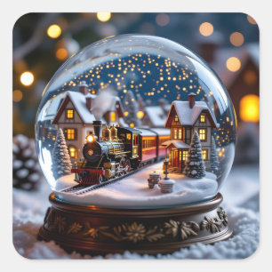 Snow globe with  Vintage Train and Village Square Sticker