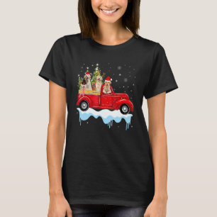 Snow Golden Retriever Riding Red Truck Xmas Merry T-Shirt