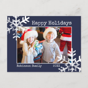 Snow Happy Holiday Photo Christmas Navy Blue Postcard