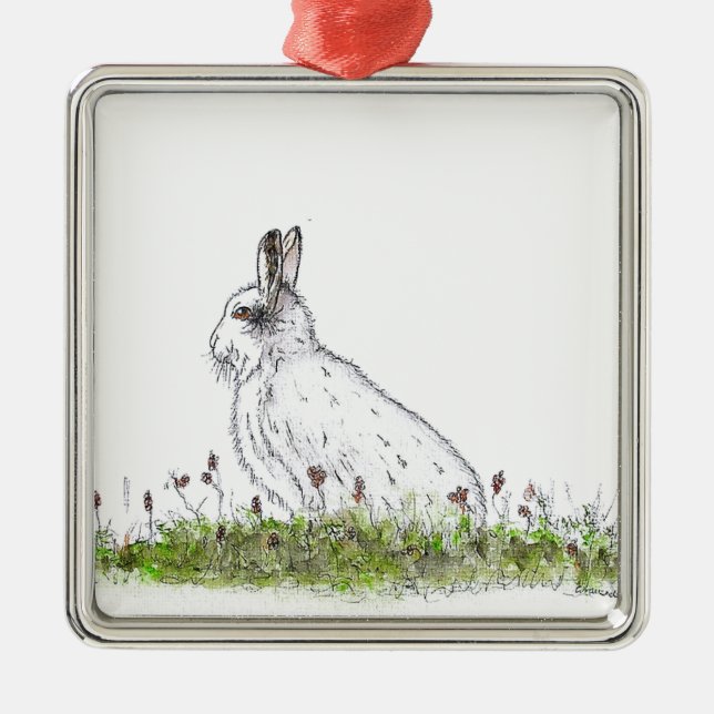 Snow Hare Metal Tree Decoration (Front)