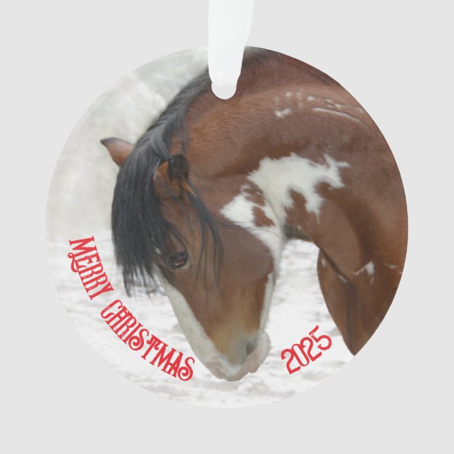 Snow Horse Christmas Acrylic Ornament (Front)