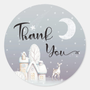 Snow house baby shower thank you classic round sticker