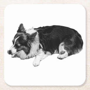 snow hush rest, corgi square paper coaster