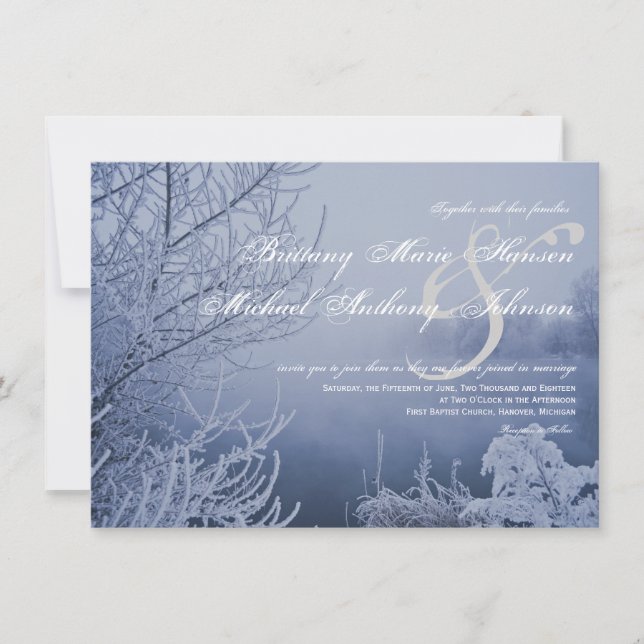 Snow Ice Lake Scene Winter Wedding Invitations (Front)