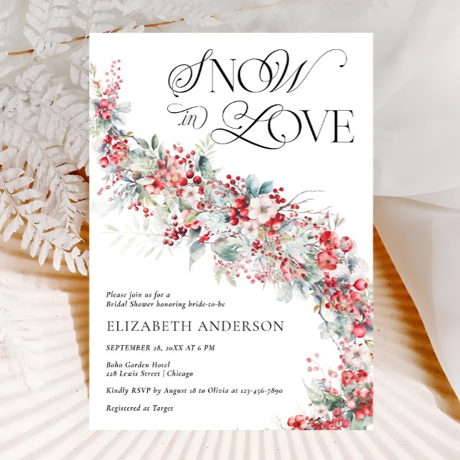 Snow In Love Berry Foliage Bridal Shower  Invitation (Creator Uploaded)