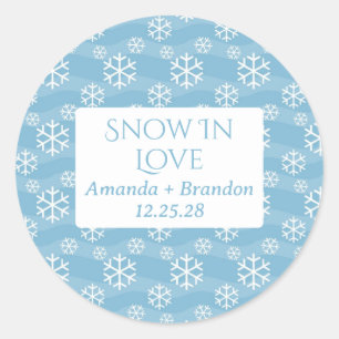 Snow in Love blue winter wedding Classic Round Sticker