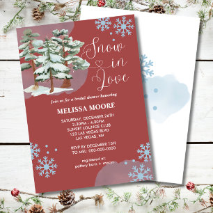 Snow in love burgundy winter forest snowflake  invitation