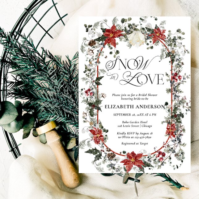 Snow in Love Christmas Floral Bridal Shower Invitation (Creator Uploaded)