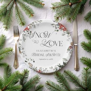 Snow in Love Elegant Winter Floral Bridal Shower Paper Plate