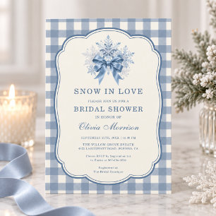 Snow in Love Floral Gingham Bridal Shower Invitation