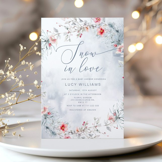 Snow in Love modern dusty blue bridal shower Invitation (Creator Uploaded)