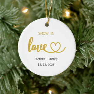 Snow in Love Ornament, Christmas Wedding, Engaged Ceramic Tree Decoration