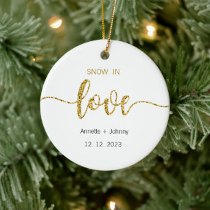 Snow in Love Ornament, Christmas Wedding, Engaged Ceramic Tree Decoration