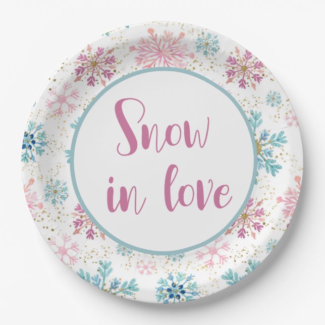 Snow in Love Paper Plates, Snowflakes Paper Plate (Front)
