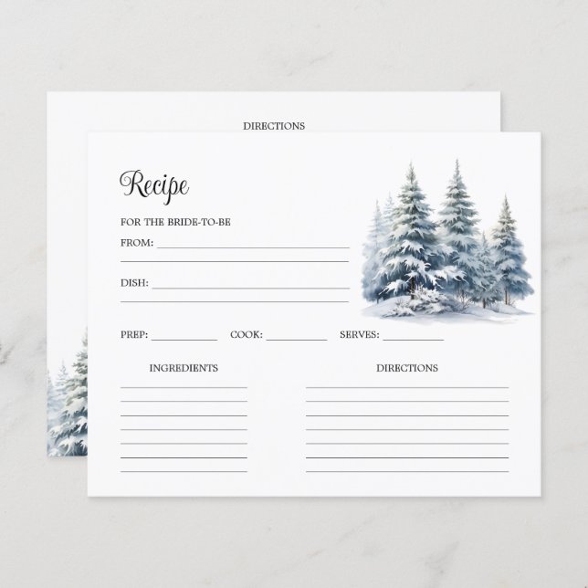 Snow in Love. Pine forest Bridal Shower recipe (Front/Back)