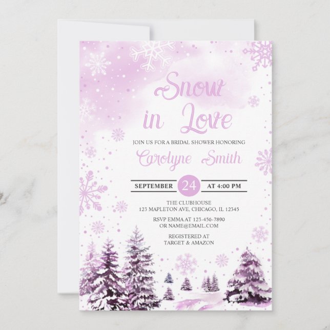 Snow in Love Pink Winter Snowflakes Bridal Shower Invitation (Front)