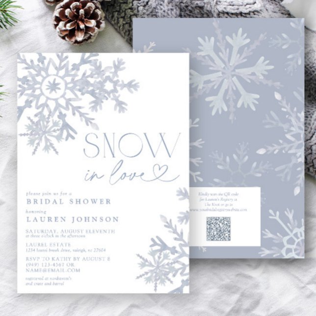 Snow in Love QR Snowflake Winter Bridal Shower Invitation (Creator Uploaded)